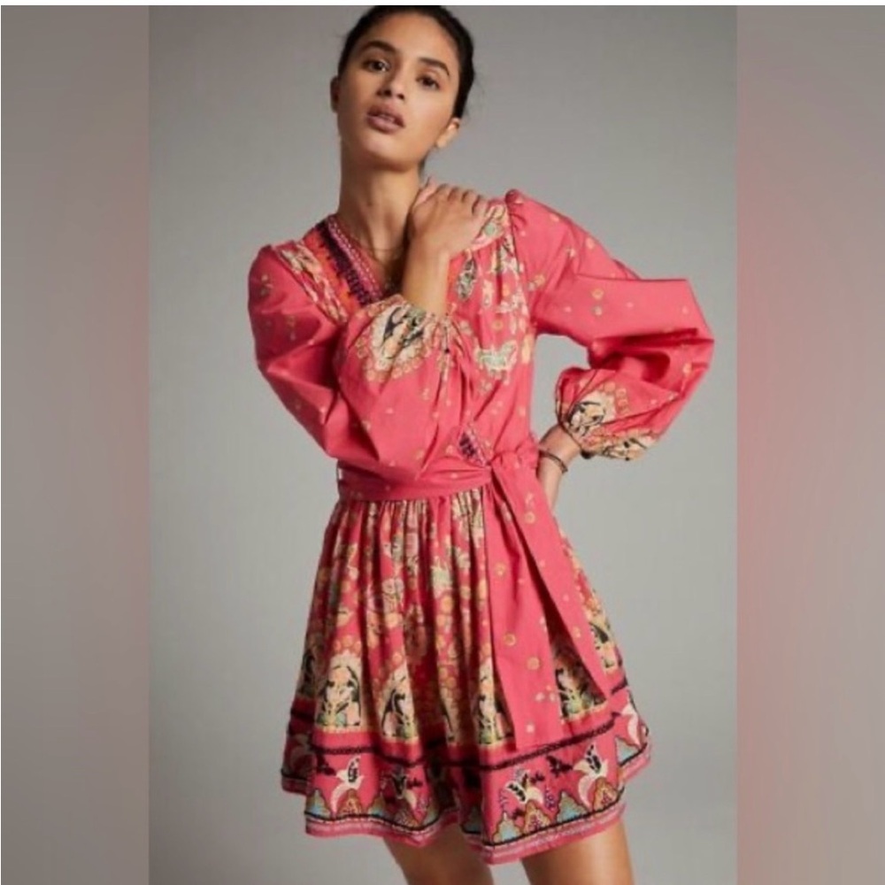 Anthropologie mini beaded wrap dress